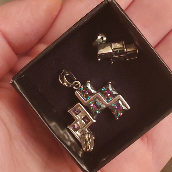 Mystic Quartz block design earrings & pendant - Picture 2 of 6